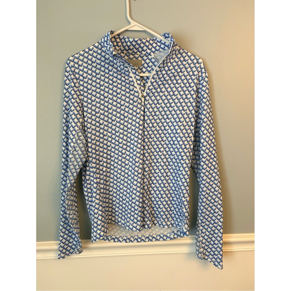 Callaway Opti-Dri Womens Golf Pullover Blue White Chevron 1/4 Zip Medium